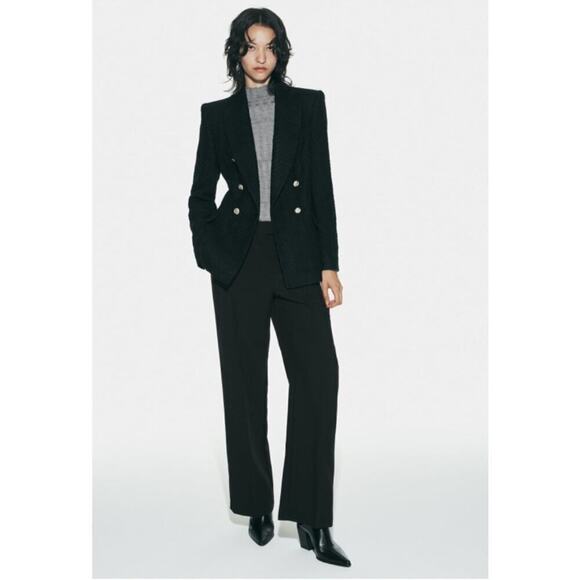 ZARA Black DOUBLE BREASTED TEXTURED WEAVE JACKET XS - Picture 2 of 11